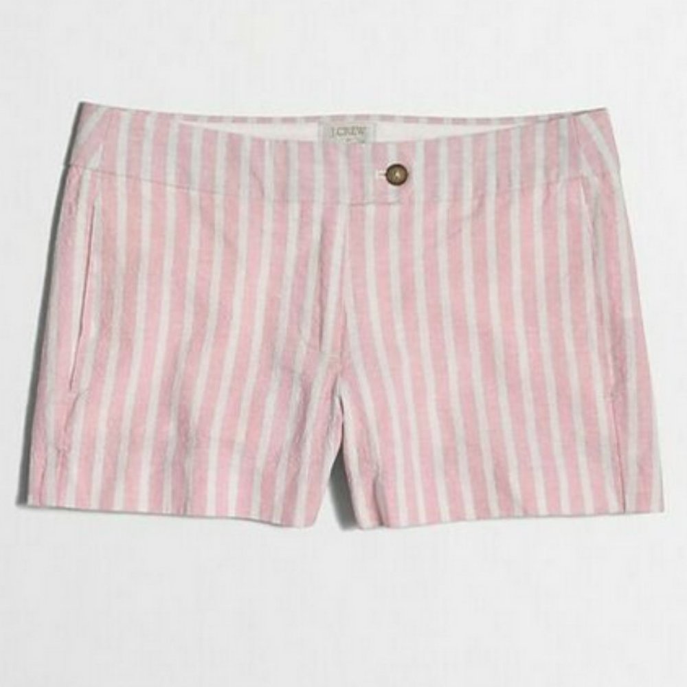 J. Crew Linen Blend Pink & White Stripe 3" Shorts